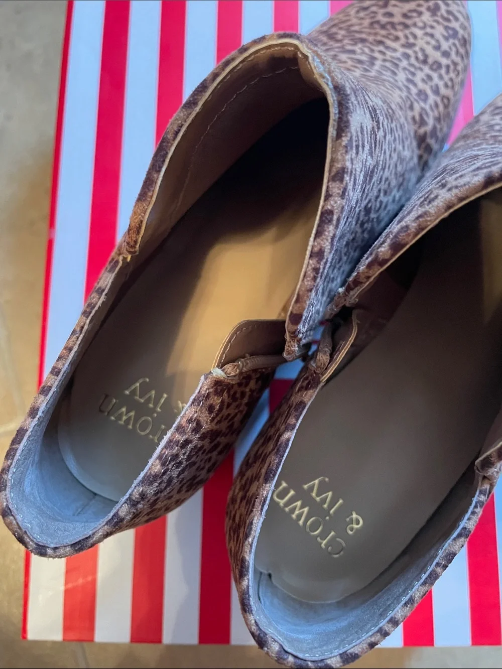 crown & ivy Leopard-Print Ankle Booties in Brown and Black